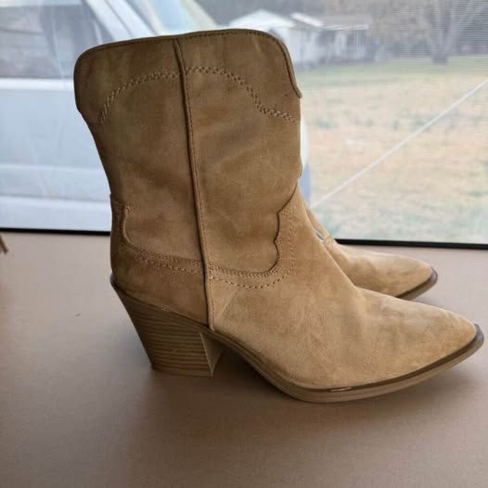 Tan Suede Western Ankle Boots